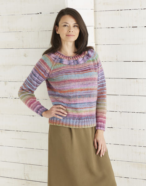 Sirdar 10028 Top Down Sweater in Sirdar Jewelspun Aran (#4 weight yarn) for Adults.